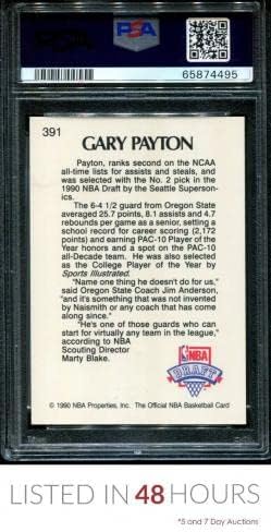 1990 обрачи 391 Гери Пејтон РЦ Суперсоника HOF PSA 10 DNA Auto 10 K1022366-495 - Кошаркарски плочи со автограмирани картички