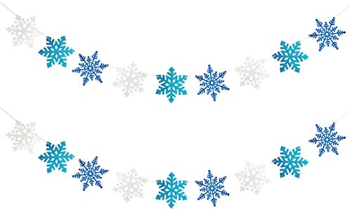 Чизеанду Божиќ Снегулка Банер, 2 Пакет Светло Сина Блескава Снегулка Банер Снегулка Бантинг Виси Венец Затворен Отворен Зимски Земјата