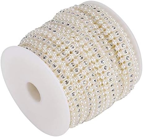 Oumefar 10m Прекрасна фаукс бисер мушка жица Апликација чипка лента со вештачки дијаманти rhinestone за занаетчиски DIY за шиење декоративибонтрим