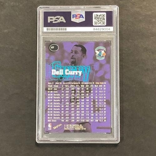 1997-98 Skybox 67 Dell Curry потпишана картичка Auto 10 PSA/DNA Slabbed Hornets - Кошаркарски плочи за автограми