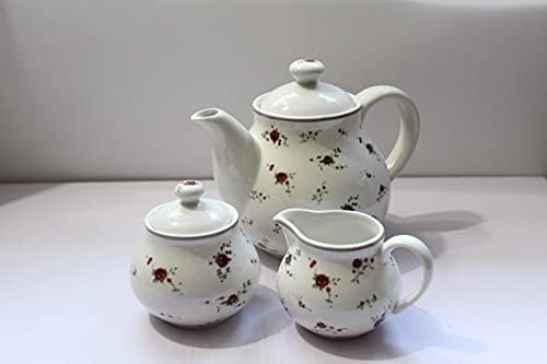 ЛОНОВЕЛ ПЕРЦЕЛАНСКИ чајници со капаци, креми и шеќери, прекрасен дизајн на роза, гроздобер чајник цветен керамички чинија со шеќер