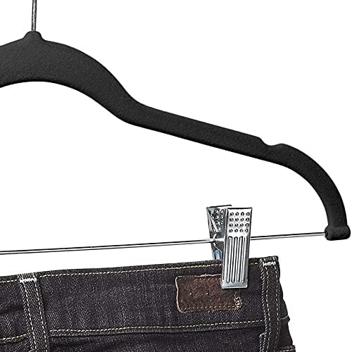 KLHHG 10 пакувања Облека за облека со клипови црни кадифени закачалки што се користат за здолниште и облека за закачалки за закачалки