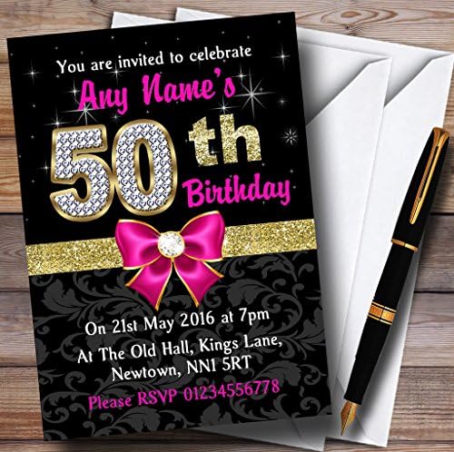 Персонализирани покани за розово црно злато дијамант на 50 -тиот роденден