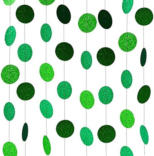 Xianmu сјај зелена хартија гарланд кружна точка, банер, висијќи ги украсите за позадина за зелена тематска забава, Денот на Свети Патрик,