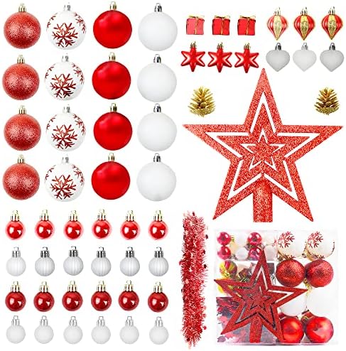 56 парчиња издвоени Божиќни украси поставени, распрскувани украси за украси за новогодишни украси, сет, големи божиќни украси топки за