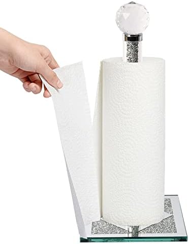 Држач за крпа за кристална хартија, 13,3 x 6.3in countertop стоен хартиен пешкир ролна диспензерот со коцка база, исполнет со искрин