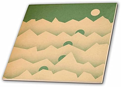 3дроза Зелени и беж обоени геометриски слоеви на планините и небото месечината. - Плочки
