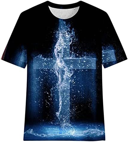 Маица за жени гроздобер графички кошули Исус уметнички крст печатење Туника маички кратки ракави обични врвни трендовски блузи маица