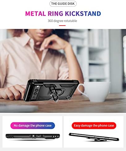 Dingxin Pixel 7 Pro Case, [воена оценка] Метал прстен стол за монтирање на шок -заштитен случај за пиксели 7 Pro 2022 црно