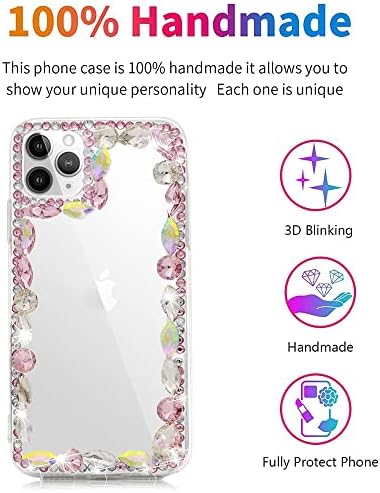 As -Zeke Elegant Phone Case Series Rhinestone Frame Handmdae Design компатибилен со iPod Touch 7th Gen 4.0 Inch 2019 - Пинк