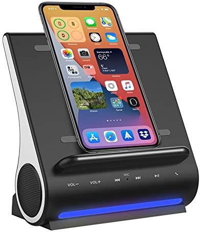 Безжичен полнач за брзо полнење, Bluetooth Premium звучници, докинг станица со вграден повик за микрофон, 4 во 1 станица за iPhone 14/13/12/11/X