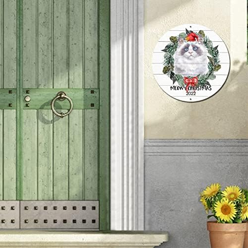 Тркалезен метален знак цветен венец мачка Мејов Божиќн круг Венец знак гроздобер домашна врата знак рустикален божиќен метал постер за човечки