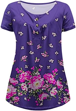 Есен лето маичка со блуза за блуза за жени, облека со кратки ракави со кратки ракави, памук, цветен графички салон, 40 40
