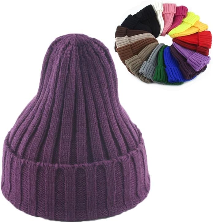 Есенска зимска гравче топло мека плетена капа капа за жени мажи со цврста боја на цврста боја