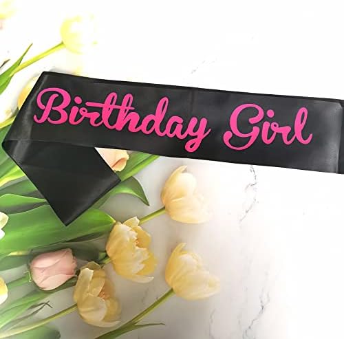 Роденденска девојка Саш, роденденски појас за девојчиња, црна роденденска појас за жени, црни и розови украси за забава