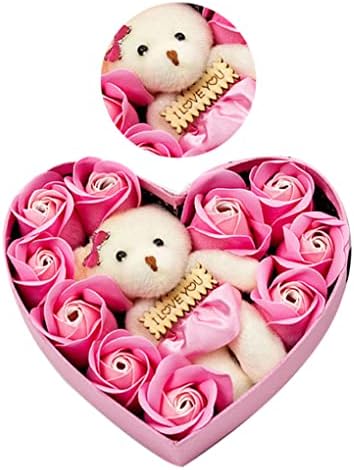 КУЈИФДС, Кутија За Подароци Во Форма На Розово Срце Сапун За Капење Мечка Цвет 10 Миризлива Кутија За Подароци Од Розова Роза, Футрола