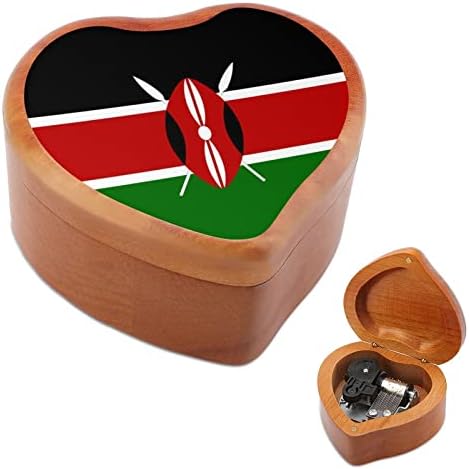 Кенијско знаме часовници Музичка кутија гроздобер дрвено срце во форма на музички кутии играчки подароци украси