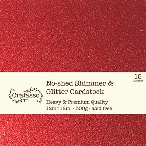 Crafasso No-Shimmer Glitter Cardstock, 12 x 12 300gms, 15 листови, црвено