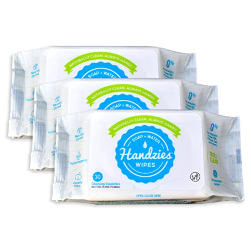 Handzies без алкохол природен сапун и крпи за чистење на вода - бесплатни и чисти - 30CT мека торбичка - пакет од 3
