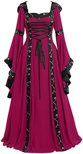 Средновековен фустан плус големина 4xl фустан женски подот Должина Готски гроздобер средновековен женски фустан ирска ренесанса