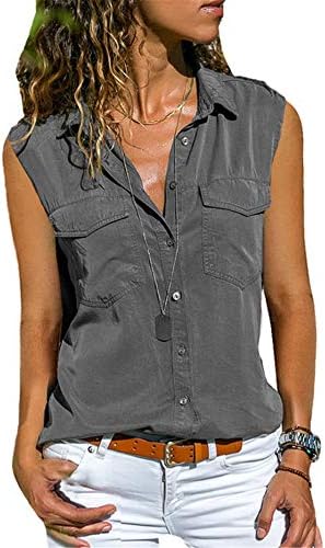 Andongnywell женски обичен лаптоп со ракави кардиган џеб џеб цврста боја летни копчиња блуза