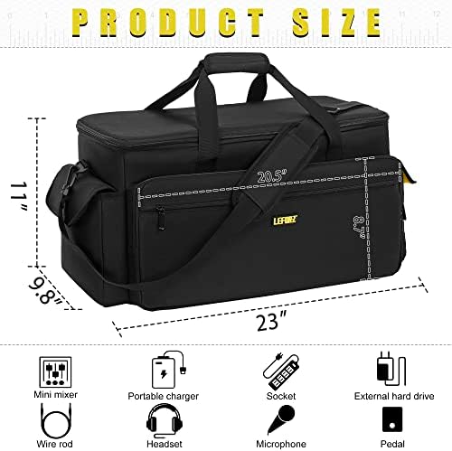 Lifor · z Голема диџеј опрема за свирка торба со кабелска датотека Организатор торба со одвојливи делители и постепено дно, торба за патувања за професионална опрема ?