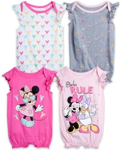 Romper Minnie Mouse Romper на Disney Baby Girls - 4 парчиња Телови за ладење на новороденчиња
