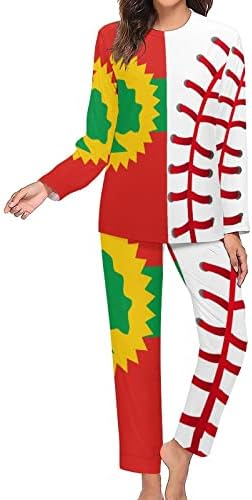 Оромо Ослободителното Знаме Бејзбол Женска Пижама Маици Со Долги Ракави И Панталони 2 Парчиња Комплет Мека Облека За Спиење