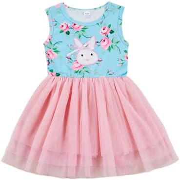 Детето бебе девојче Велигденска облека без ракави зајаци зајаче цветни тул фустан принцеза забава фустан симпатична летна облека