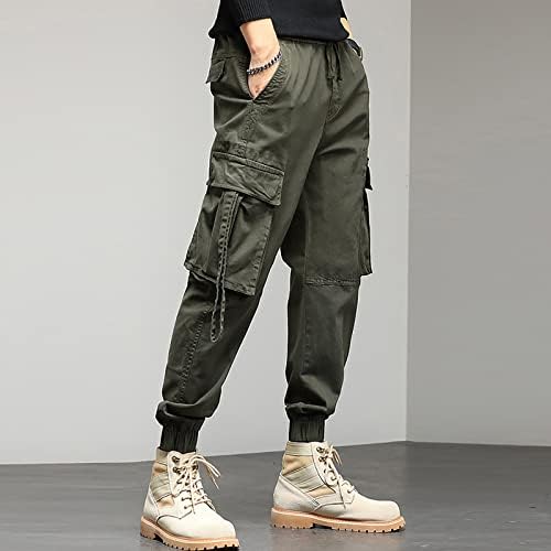 Менс лабава памук плус големина џеб цврсти еластични панталони за половината, вкупно панталони ко -панталони права нога