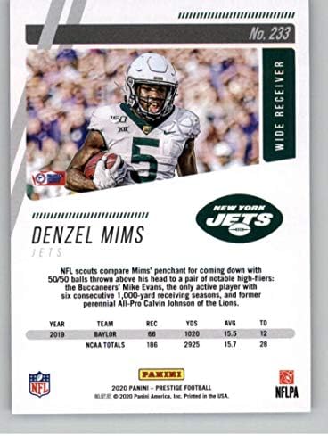 2020 Panini Prestige 233 Denzel Mims RC RC Dookie New York Jets Football Trading Card