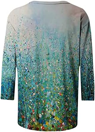 Тинејџерски Девојки Блузи Во Боја Цветни Графички Блузи 3/4 Ракави Брод Вратот Дневна Fall Лето Врвови 2023 Облека З0