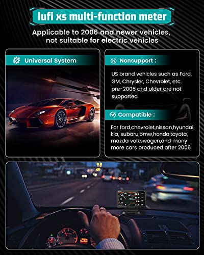 Екранот за мерач на Lufi XS OBD2, GPS брзинометар, инклинометар за автомобили, мерач на засилување, мерач на вртежи во минута,