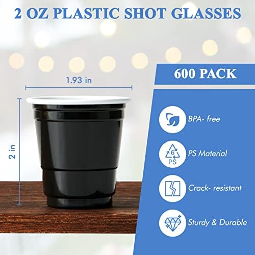 Лилимики 600 ПАКУВАЊЕ 2 Мл Пластични Шут Очила, Црни Пластични Чаши За Еднократна Употреба, Мини Црни Шут Чаши, 2 Мл Партиски Чаши