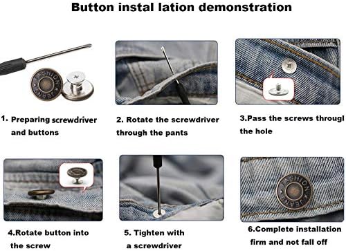 Giyomi 20мм Не е комплет за замена на копчињата за шиење фармерки со метална база, 12 комплети нокти отстранливи метални копчиња за замена за