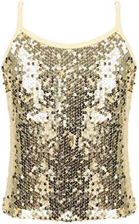 Inhzoy Девојки девојки сјајни sequine sequins camisole резервоарот врвот за џез модерен танц натпревар шпагети ленти елек елек