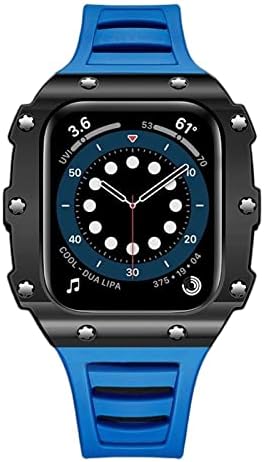 Cnhkau Случај На Јаглеродни Влакна за Модификација На Опсегот На Apple Watch 7 45mm 44mm 41mm Керамичка Рамка Гумен Ремен Мод Комплет за Iwatch