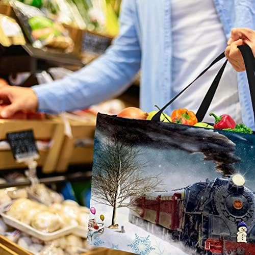 Кошар за еднократно шопинг Божиќ ретро воз снег преносен преклопен пикник намирници кеси за перење алишта за торба за торбичка за купување корпа