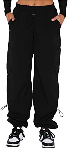 Женски панталони со низок половината на половината, обична цврста боја Harajuku гроздобер Y2K низок пораст, буги џогер опуштени панталони со