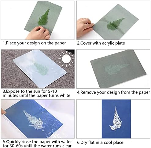 40 листови цијанотип хартија, хартија за печатење на сонце со 1 лист акрилен панел, висока чувствителност Сонце печатење на