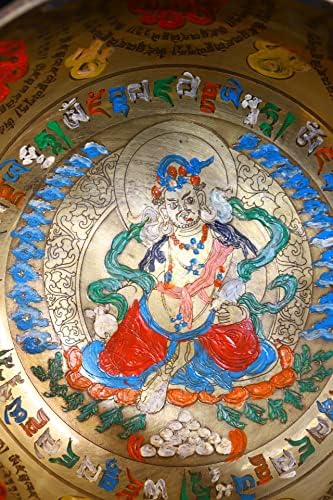 8 Тибетска Колекција На Храмови Стара Бронзена Позлатена Насликана Хуанг Кајшен Буда Звучна Чинија Молитвена Чинија Магично Оружје Градска Куќа