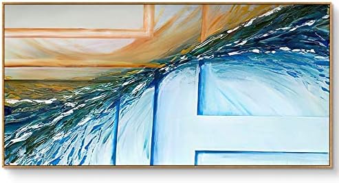 Рачно насликано масло сликарство на платно, апстрактни слики од пејзаж масло на платно рачно насликани сини и жолти езерски погледи wallидни уметности модерни совре