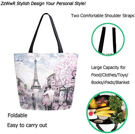 Zzwwr шик убава романтична париз Ајфел кула сликање печати дополнително големо платно за плажа за патувања за еднократна употреба на намирници