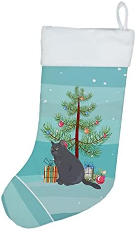 Богатства на Каролина CK4751CS Британски Шортаир 1 Мачка Среќна Божиќна Божиќна порибување, камин виси чорапи Божиќна сезона забава