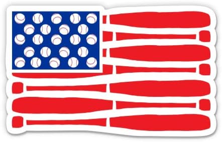 Американски бејзбол знаме лилјаци и топки - 3 налепница за винил - за телефон со шише со вода за лаптоп - водоотпорен декларација
