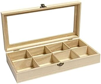 2 пакувања недовршена дрвена кутија со стаклен капак, кутија за чување на накит од дрво, 8 организатор на оддели 12,6 x 6,3 x 2,4 во