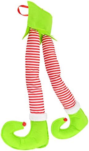 Дома-x виси нозе на елф, Божиќни украси за Божиќ, празнични Божиќни украси за домот или автомобилот, 24 L x 8 W x 2 H, црвена/бела/зелена