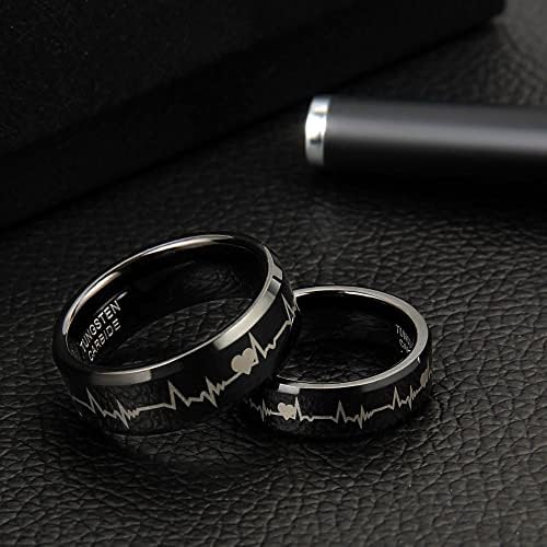 Votron 8mm црни карбидни прстени со чукање на срцето во облик на мажи со голема количина на венчавки со големина 5-16-82510