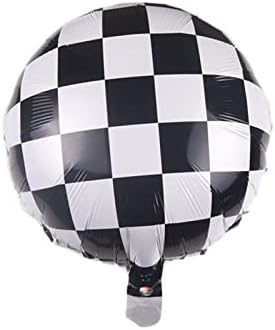 ЛИСТА 6 ПАРЧИЊА Шаховска Табла Балон Алуминиумска Фолија Балон 18 ИНЧЕН Црн Бел Кариран Балон За Забава Со Тркачки Теми