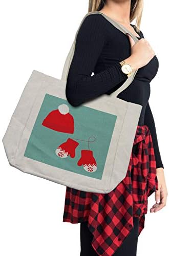 Амбесон Божиќна торба за шопинг, пар на Божиќни белезници Зимска капа со додатоци за празници Помпом, еколошка торба за еднократна употреба